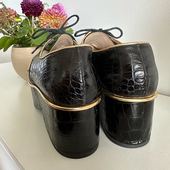 Dries Van Noten black & gold platform leather Oxford shoes - size 39 / US 8 - Picture 5 of 10